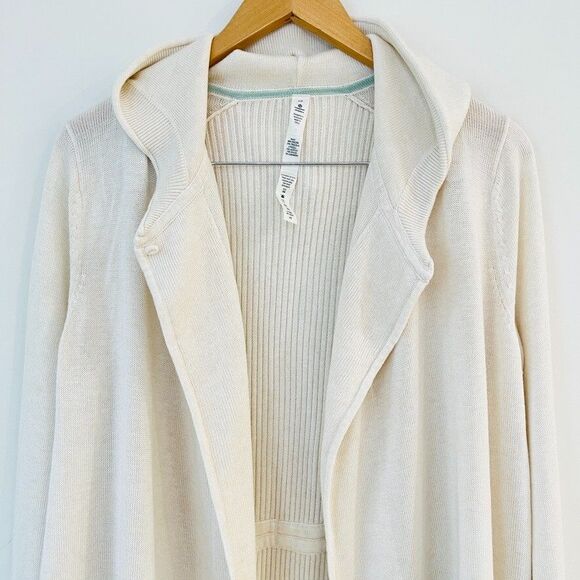Lululemon Peace Of Mind Soft Wrap Hooded White Cardigan Sweater Size 10 - Picture 3 of 11